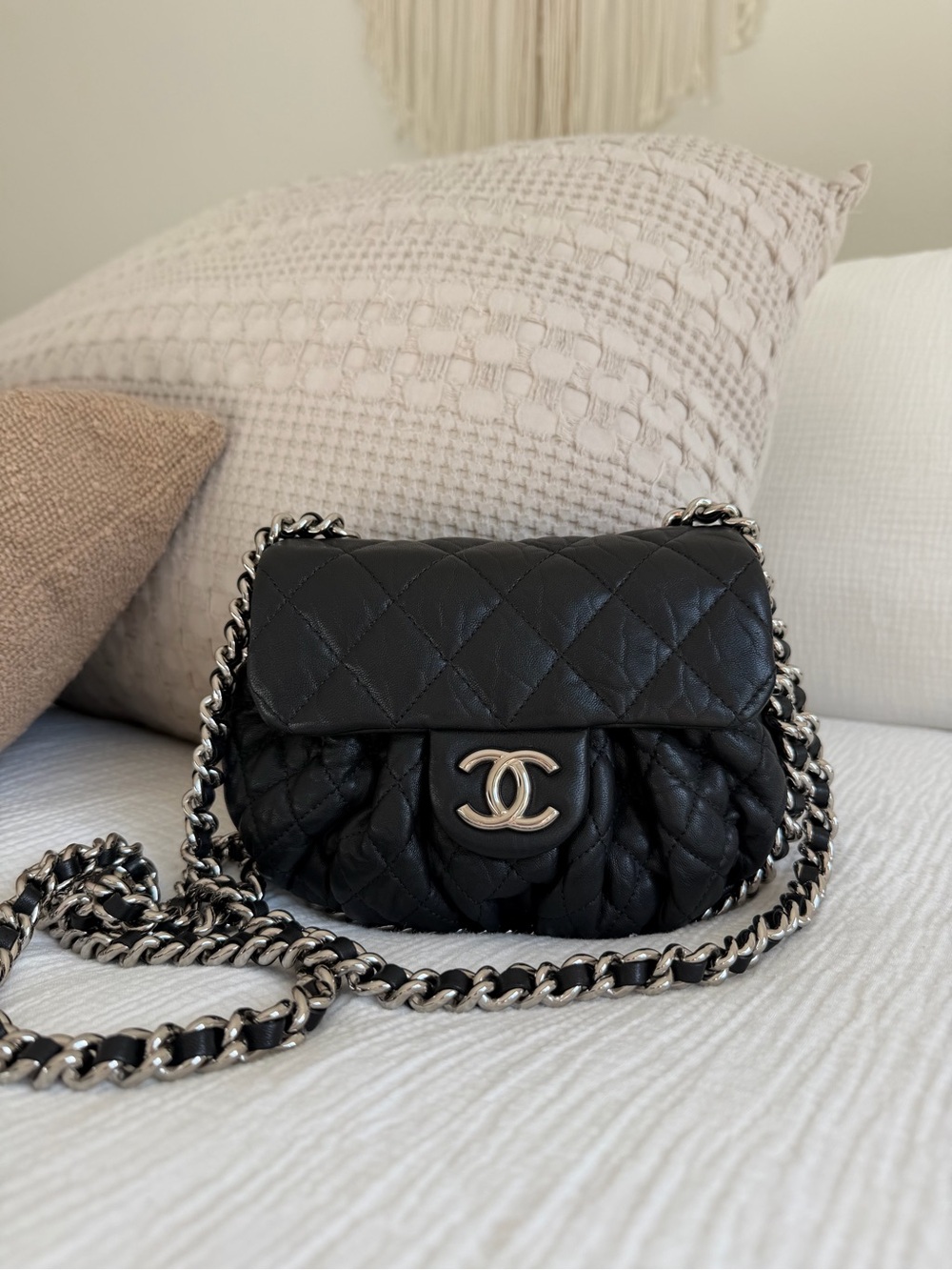 Chanel Chain Around Flap Bag Black Lambskin Silver HW w/ COA